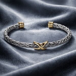 Elegant Silver and Gold Braided Cable Cuff Bracelet